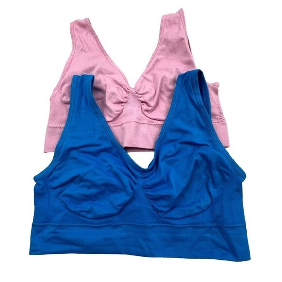 Activewear Sports Bras Set of 2 Size M Nylon Spandex Blue Pink - Picture 1 of 12